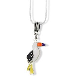 Parrot with Black White Orange Yellow Enamel Charm Snake Chain Necklace